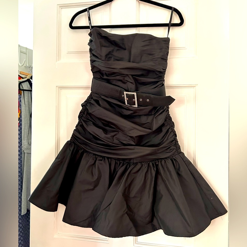 Etsy Johnson Eveni g black dress strapless belted size 4